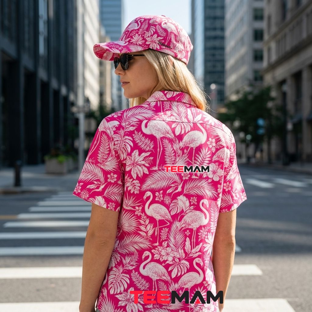 Hot Pink Flamingo Hawaiian Shirt Tropical Leaves White Floral Version 3 Hot Pink Flamingo Hawaiian Shirt Tropical Leaves White Floral Version 3