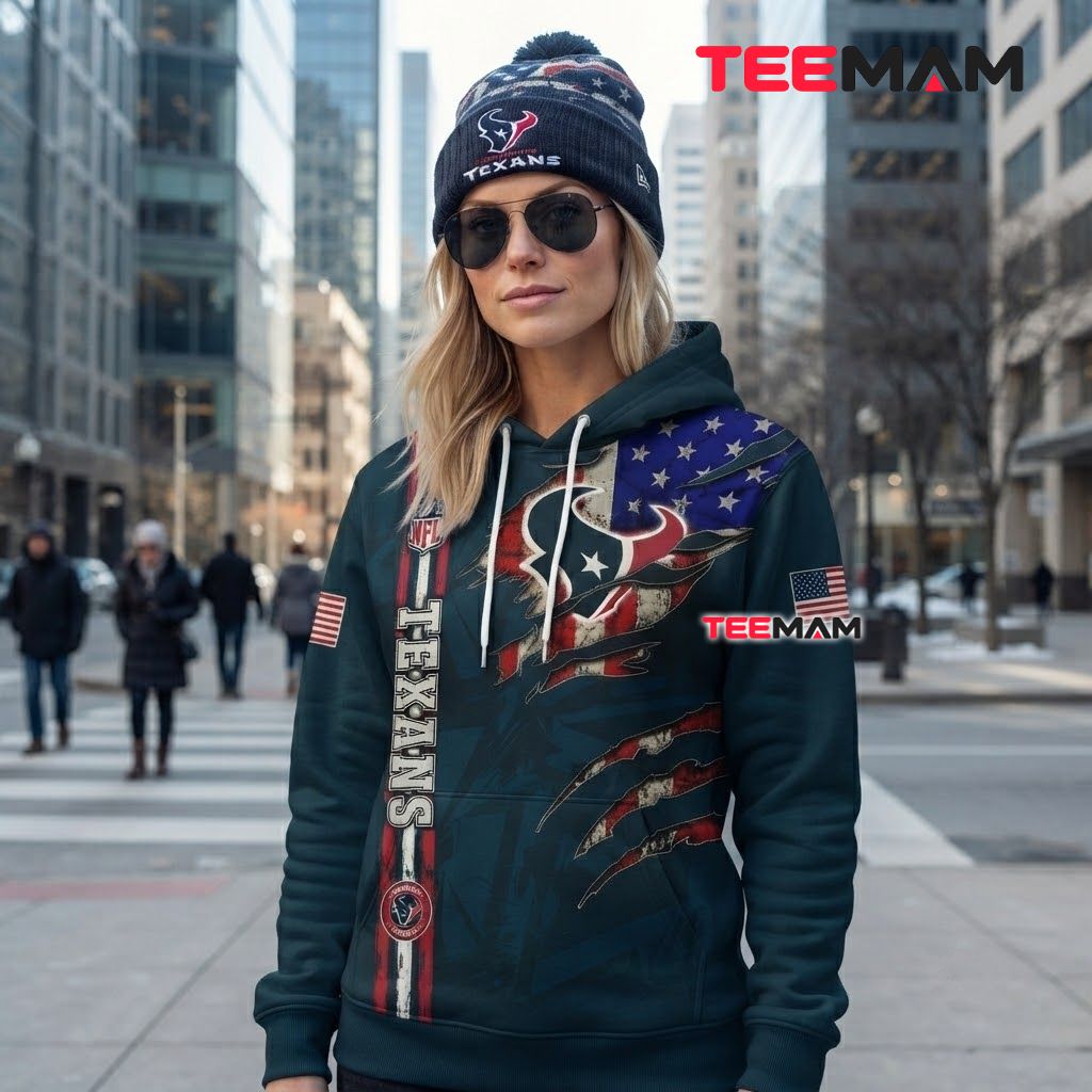 Houston Texans 3D Hoodie American Flag Claw Mark Back Houston Texans 3D Hoodie American Flag Claw Mark Back