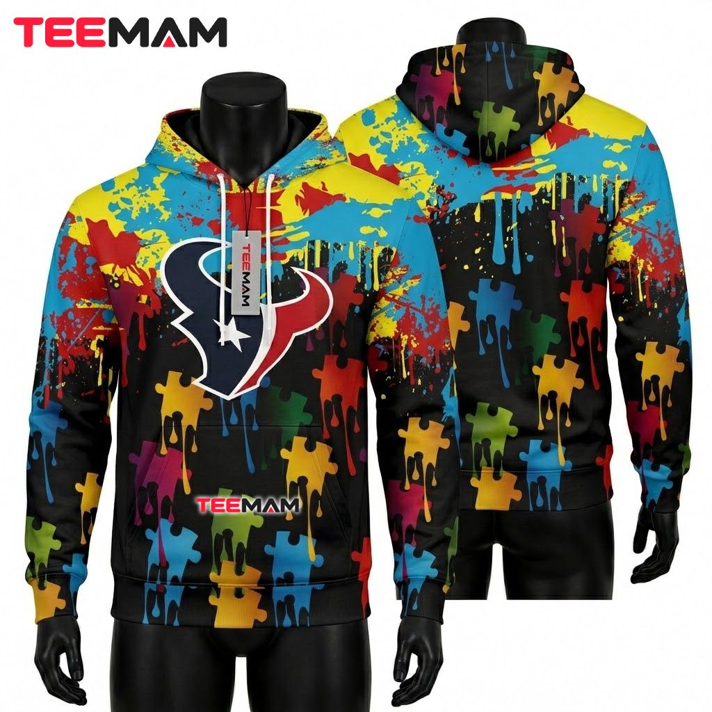 Denver Broncos 3D Hoodie Puzzle Ribbon Autism Awareness