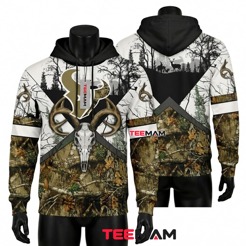 Houston Texans 3D Hoodie Deer Skull Camo Hunting Front