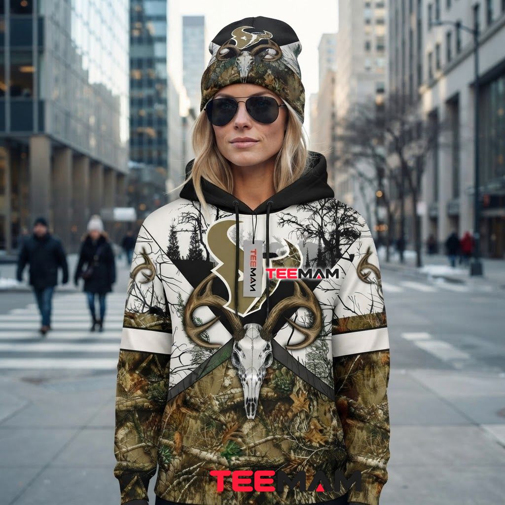 Houston Texans 3D Hoodie Deer Skull Camo Hunting Back Houston Texans 3D Hoodie Deer Skull Camo Hunting Back