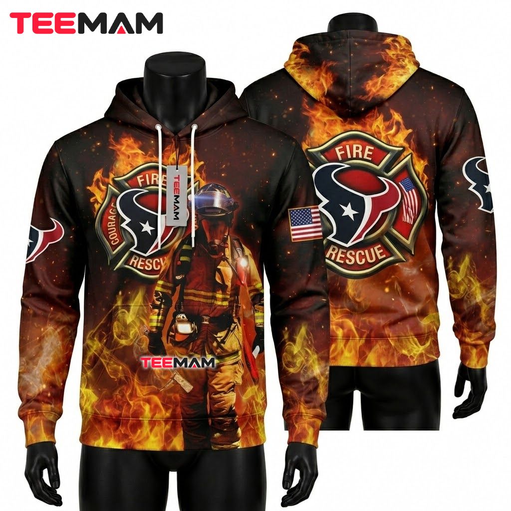 Houston Texans 3D Hoodie Fire Ice Skull Design