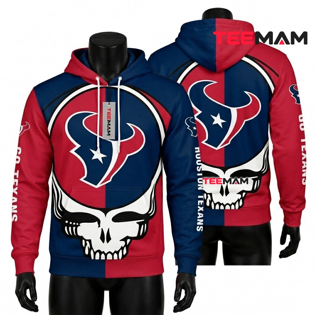 Houston Texans 3D Hoodie Grateful Dead Skull Split Color Front