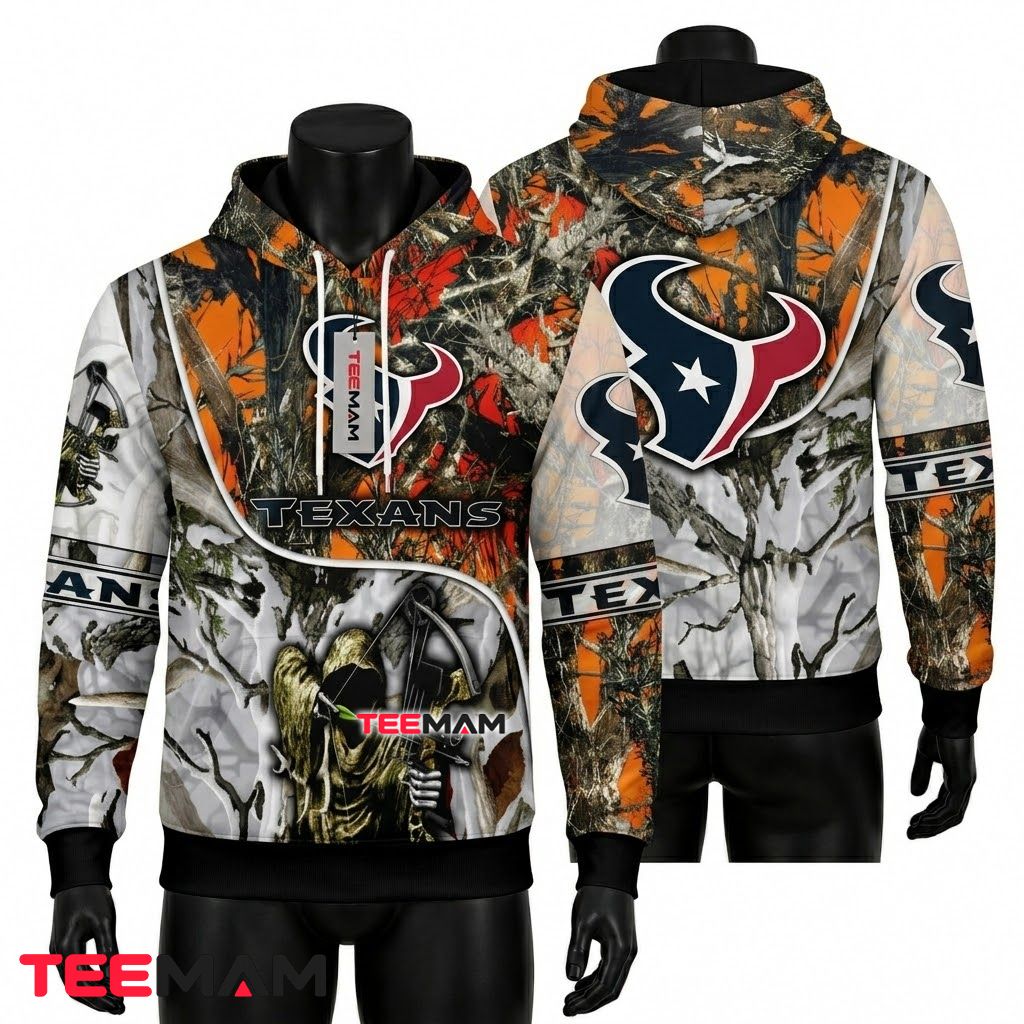Houston Texans 3D Hoodie Grim Reaper Bow Hunting Camo Front