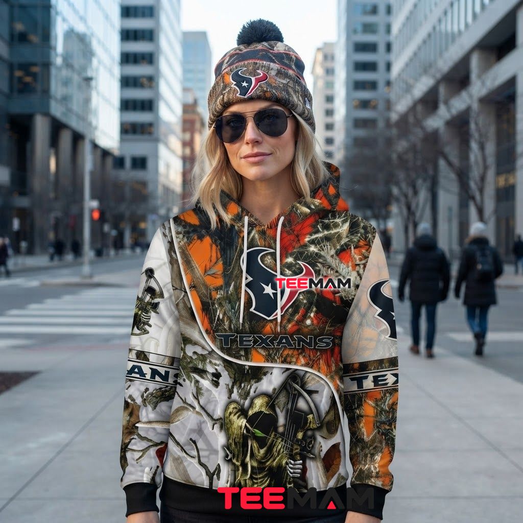 Houston Texans 3D Hoodie Grim Reaper Bow Hunting Camo Back Houston Texans 3D Hoodie Grim Reaper Bow Hunting Camo Back