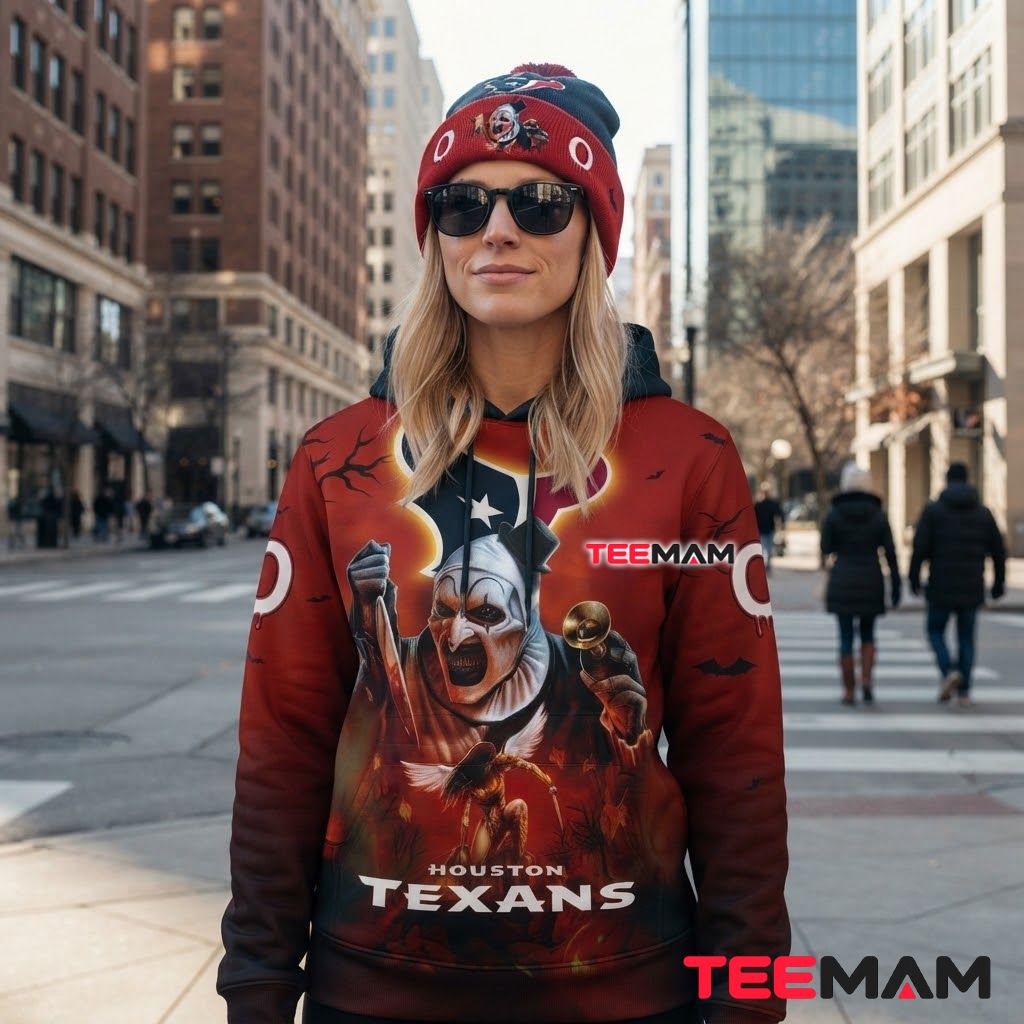 Houston Texans 3D Hoodie Halloween Killer Clown Design Back Houston Texans 3D Hoodie Halloween Killer Clown Design Back