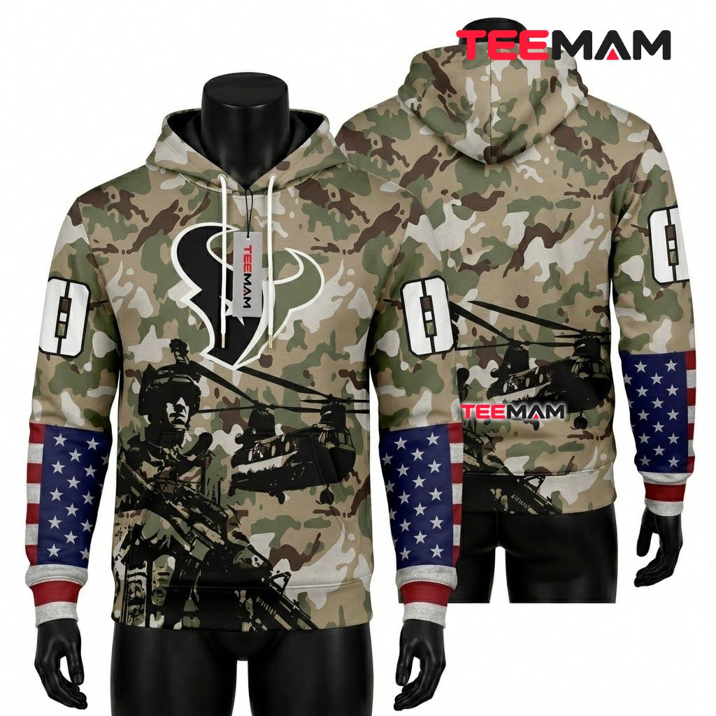 Houston Texans 3D Hoodie Military Soldier Helicopter Camo Front