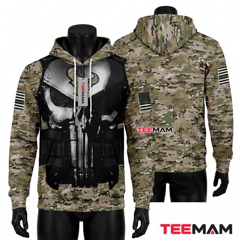 Houston Texans 3D Hoodie Punisher Skull Camo Front