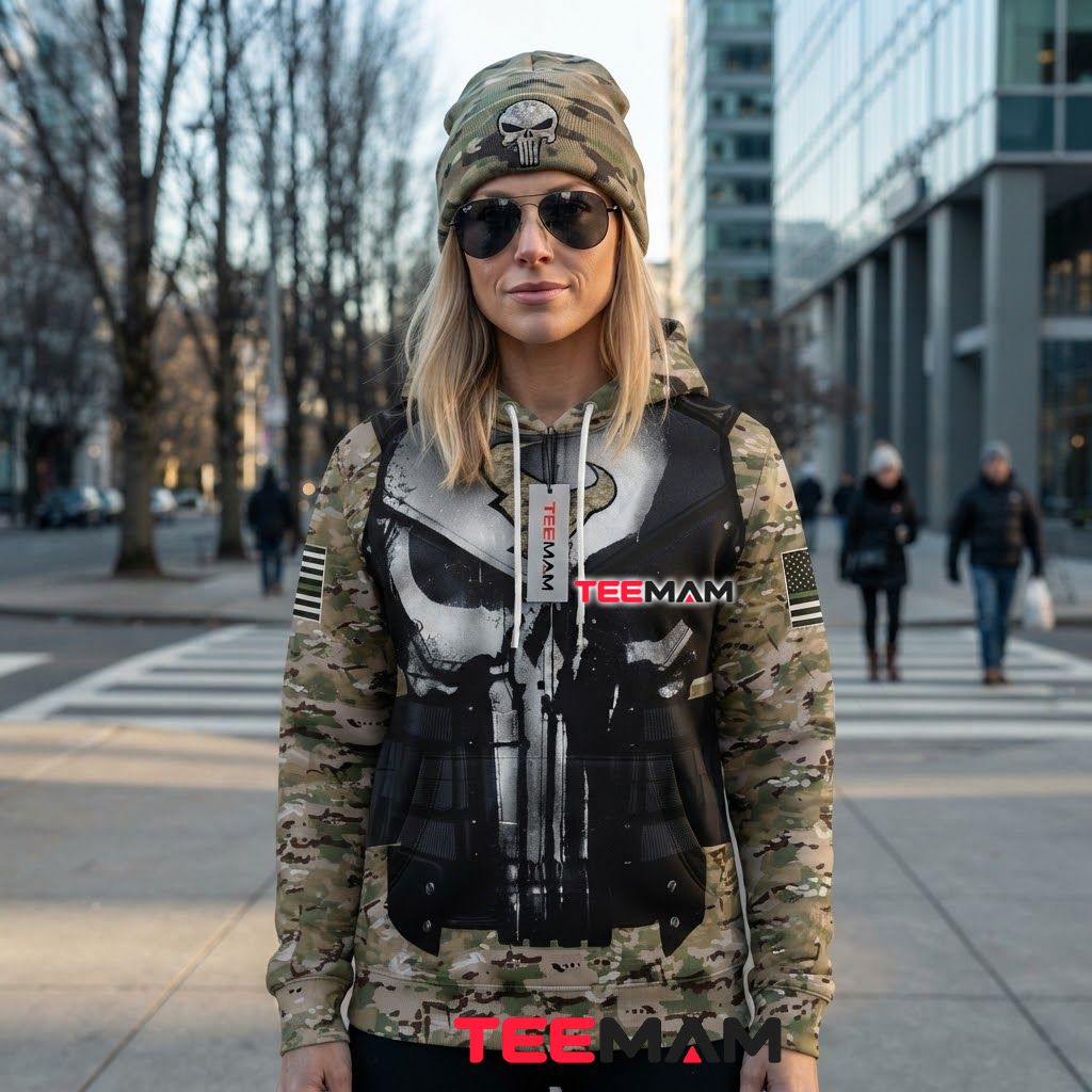 Houston Texans 3D Hoodie Punisher Skull Camo Back Houston Texans 3D Hoodie Punisher Skull Camo Back
