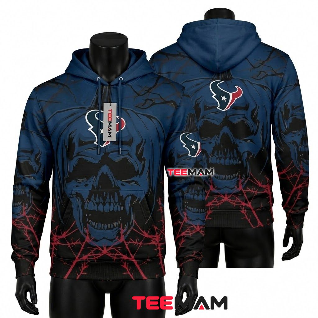 Houston Texans 3D Hoodie Skull Spider Web Design Front