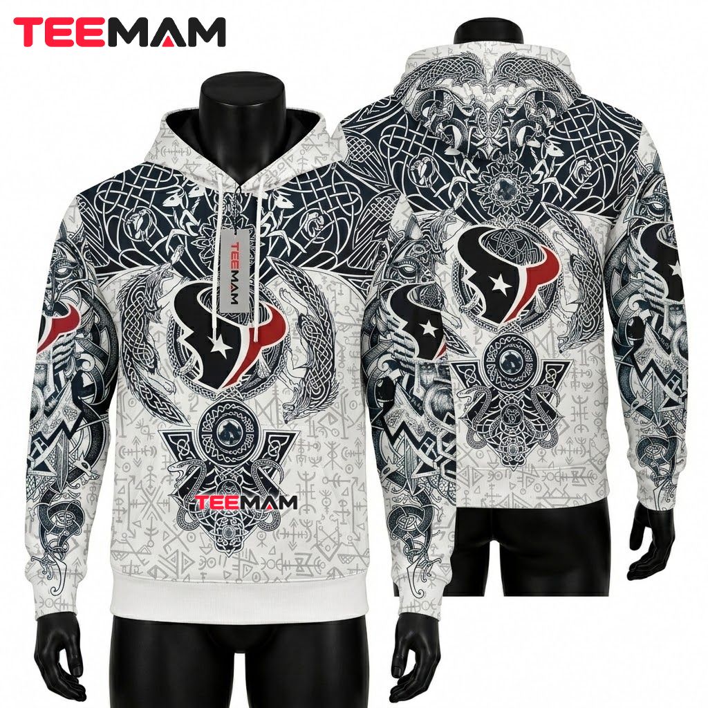 Houston Texans 3D Hoodie Viking Wolf Norse Runes Front