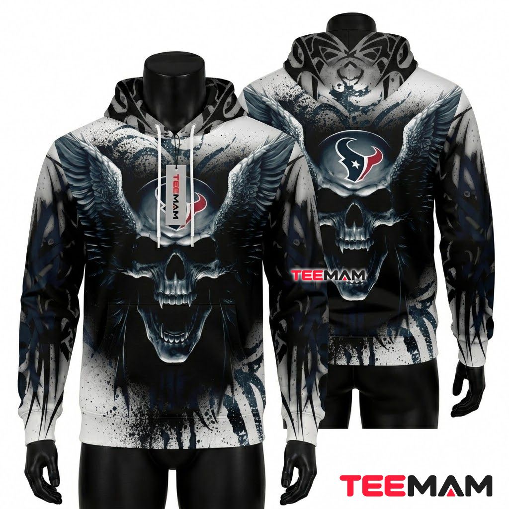 Houston Texans 3D Hoodie Winged Skull Claw Design Front