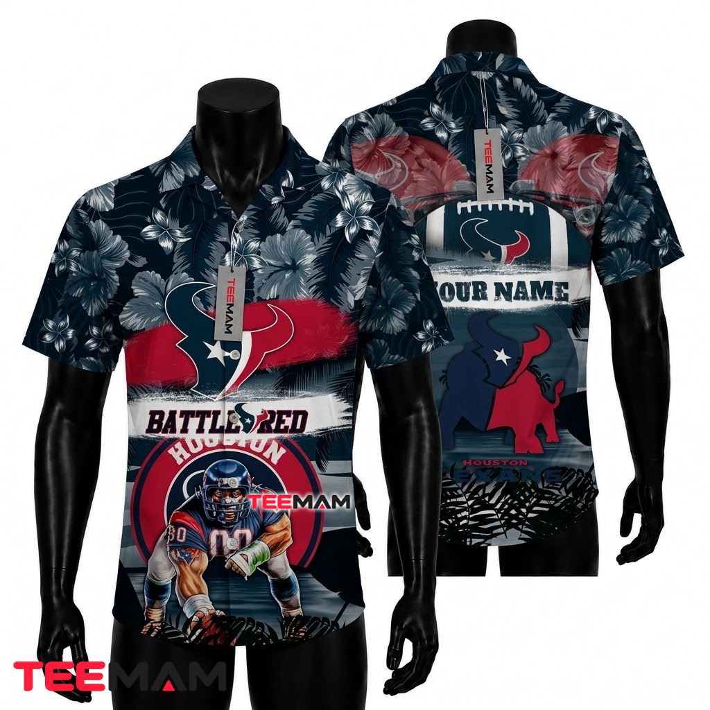 Houston Texans Hawaiian Shirt Battle Red Player Mascot Custom Name Front