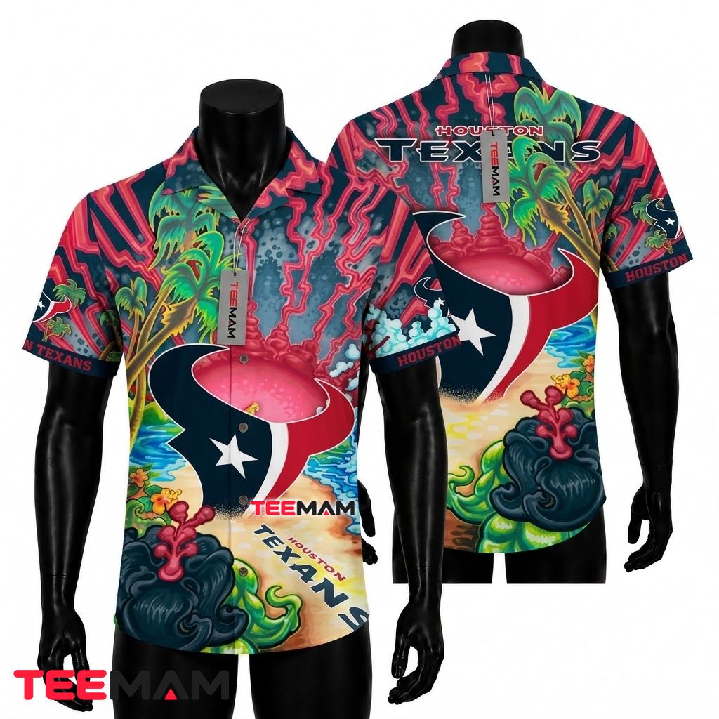 Houston Texans Hawaiian Shirt Lava Island Beach Scene Front
