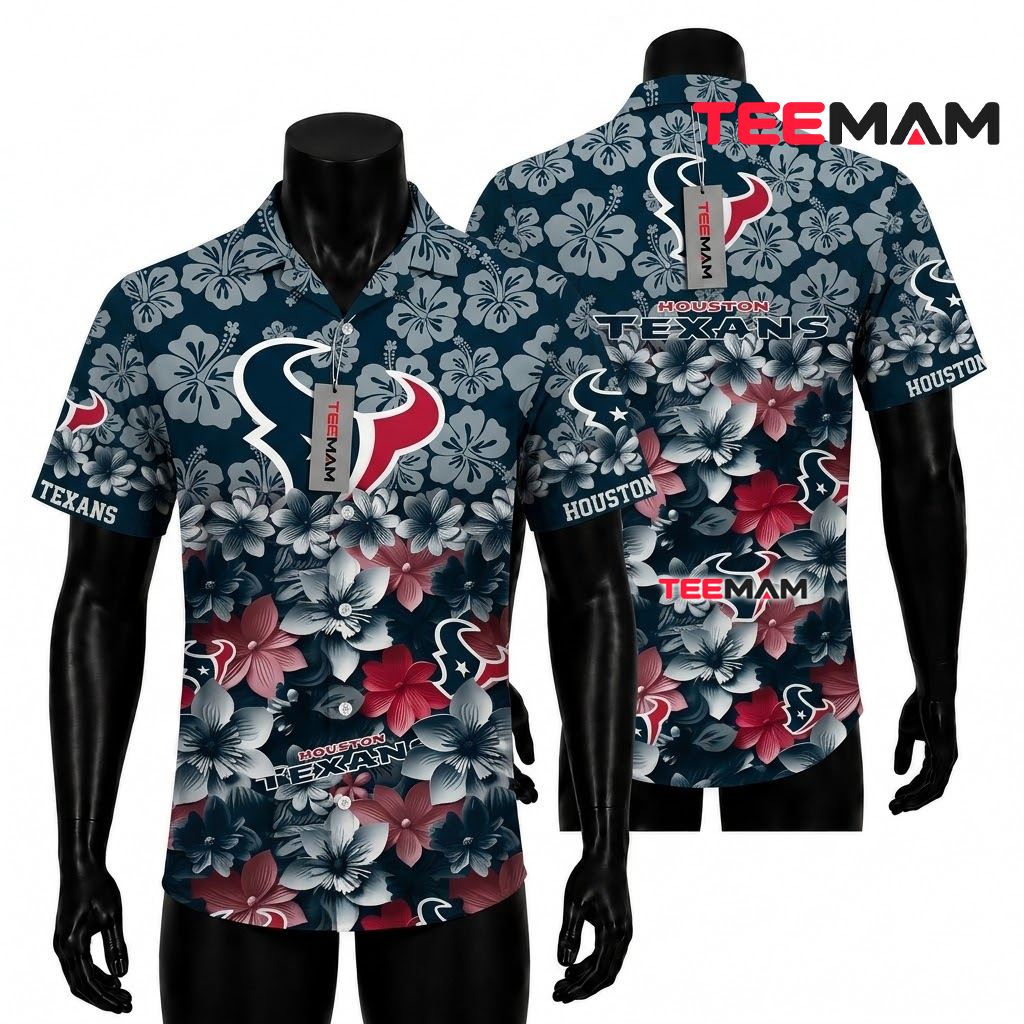 Houston Texans Hawaiian Shirt Ombre Cherry Blossom Bloom Front