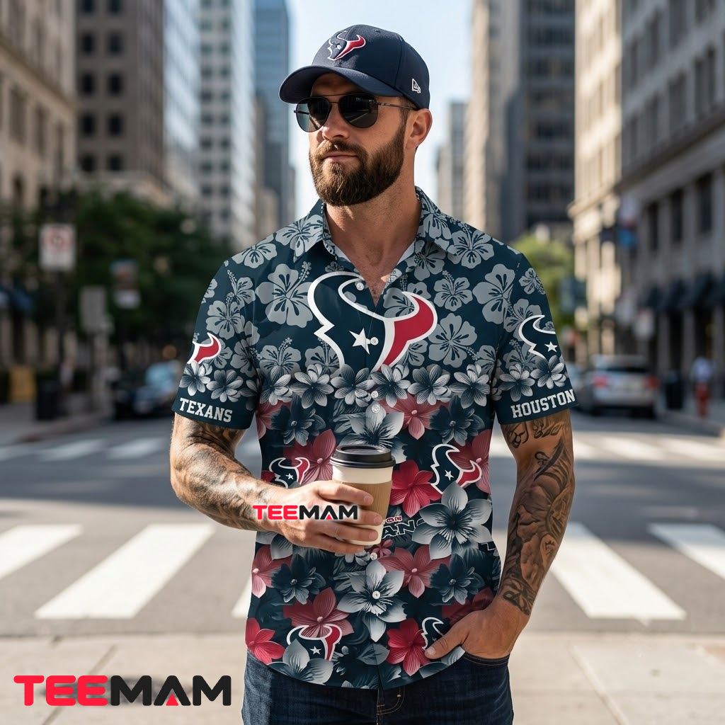 Houston Texans Hawaiian Shirt Ombre Cherry Blossom Bloom Back Houston Texans Hawaiian Shirt Ombre Cherry Blossom Bloom Back