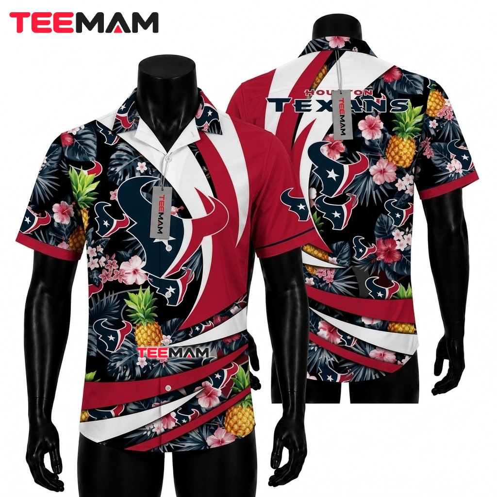Houston Texans Hawaiian Shirt Pineapple Tropical Ribbon Swirl Front