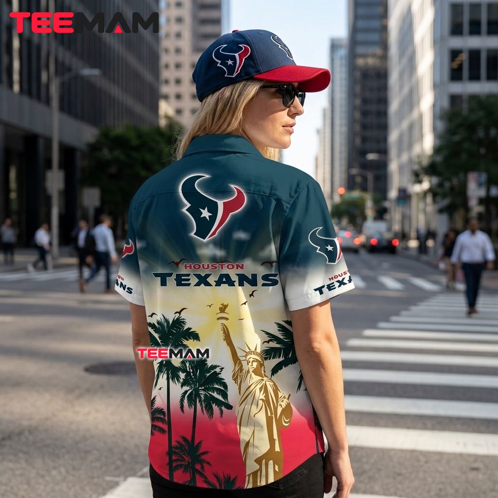 Houston Texans Hawaiian Shirt Statue Liberty Sunset Silhouette Version 3 Houston Texans Hawaiian Shirt Statue Liberty Sunset Silhouette Version 3