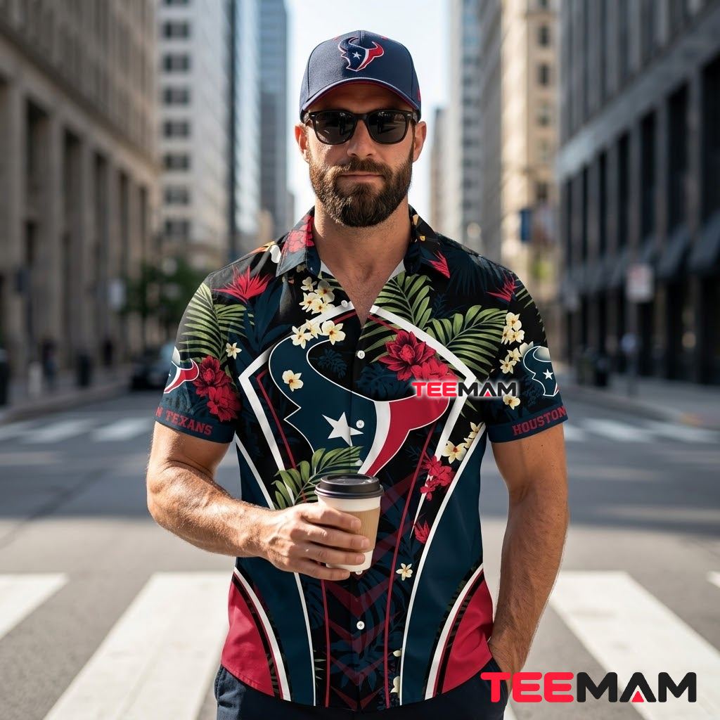Houston Texans Hawaiian Shirt Toucan Diamond Emblem Floral Back Houston Texans Hawaiian Shirt Toucan Diamond Emblem Floral Back