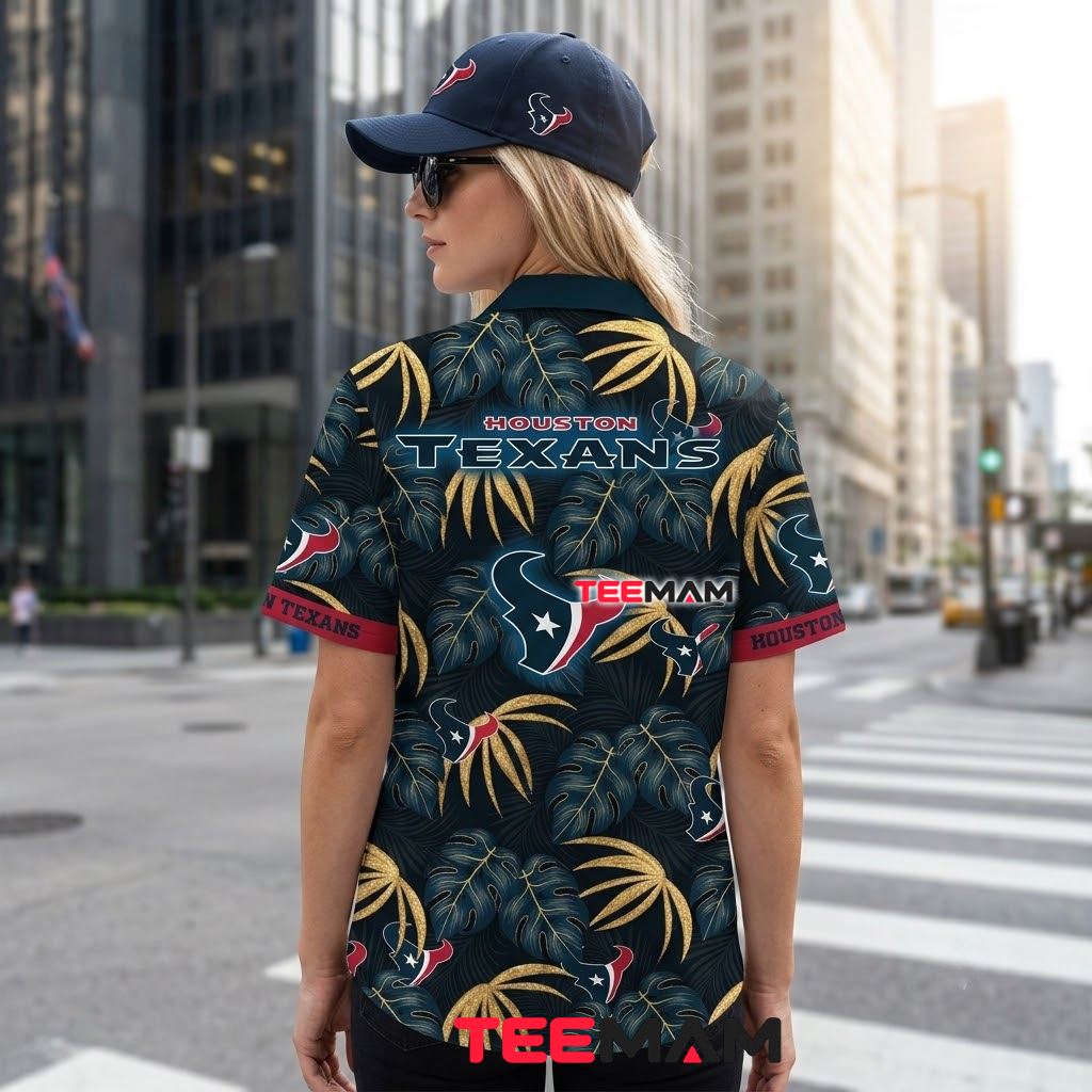 Houston Texans Tropical Shirt Golden Monstera Leaf Pattern Version 3 Houston Texans Tropical Shirt Golden Monstera Leaf Pattern Version 3
