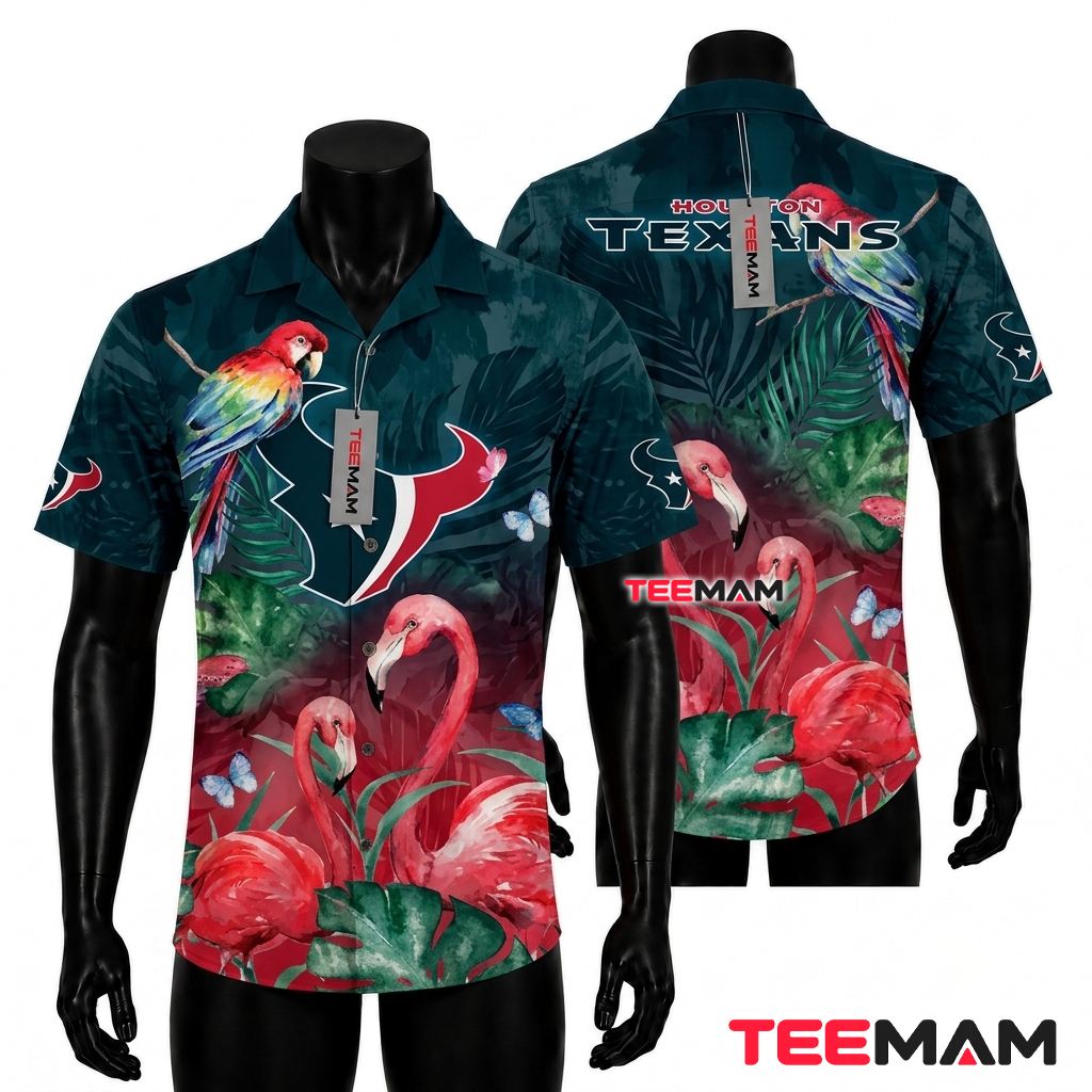 Houston Texans Tropical Shirt Parrot Flamingo Tropical Garden Front