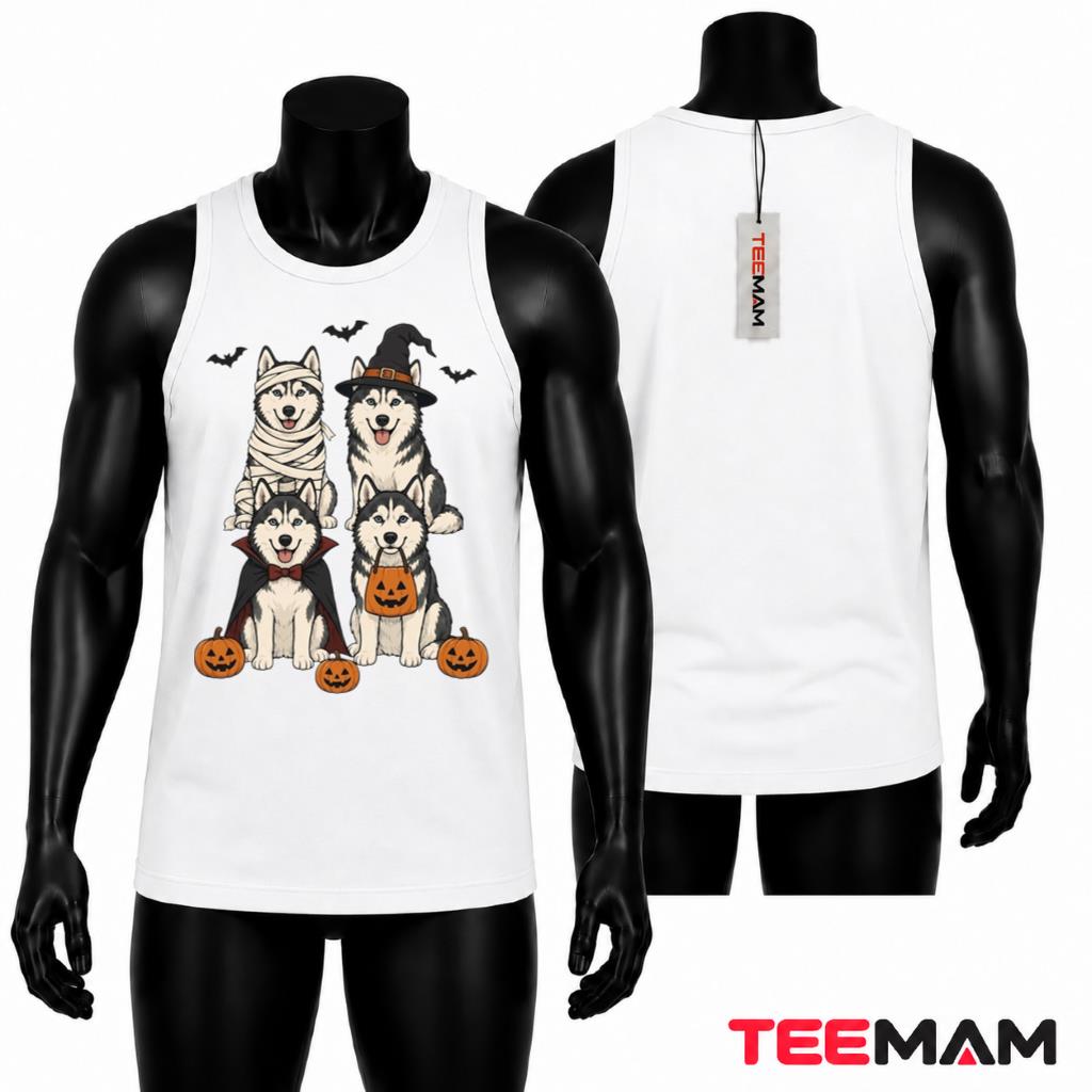 Husky Halloween Tank Top Spooky Dog Costume Pumpkin Party Husky Halloween Tank Top Spooky Dog Costume Pumpkin Party