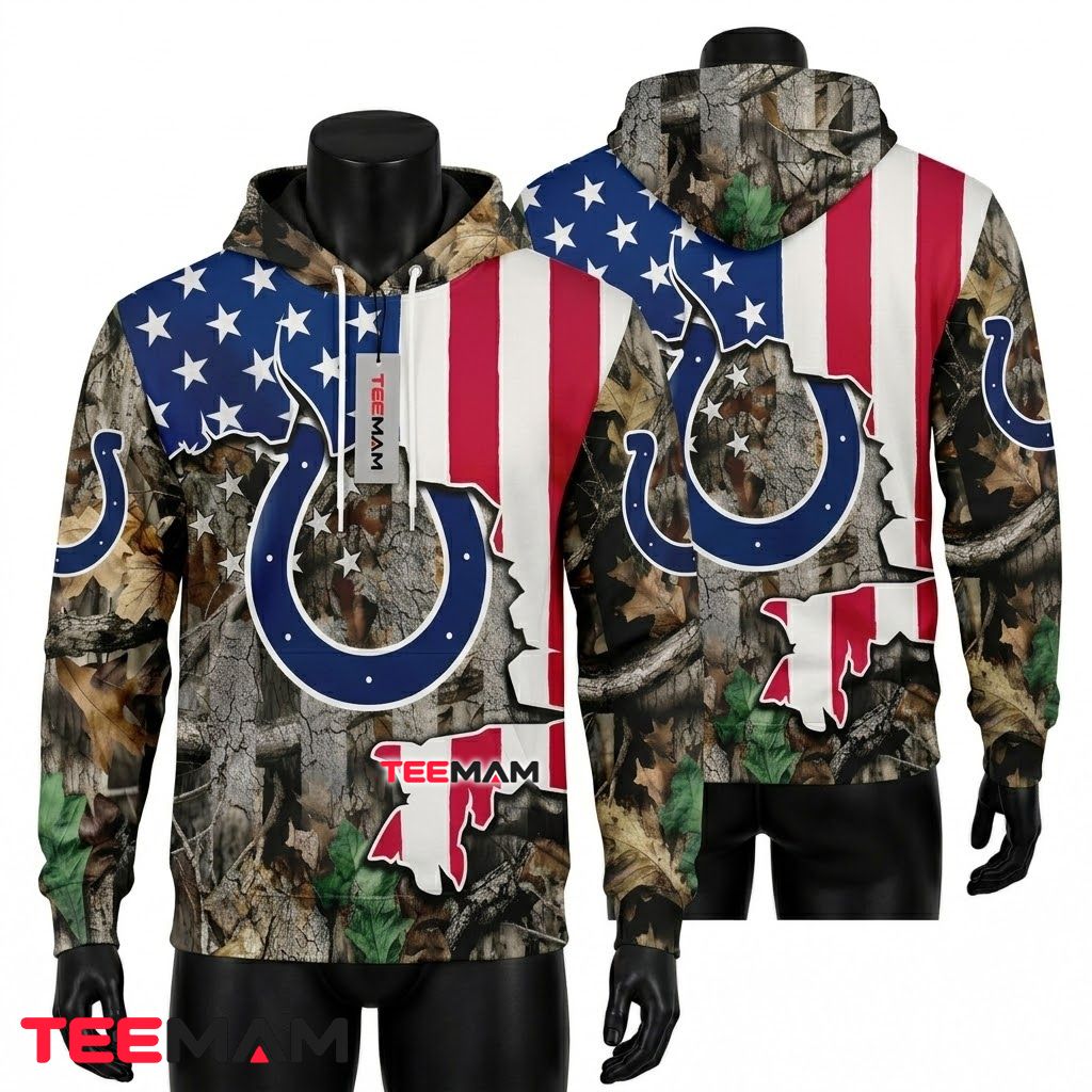 Indianapolis Colts 3D Hoodie American Flag Camo Pattern Front