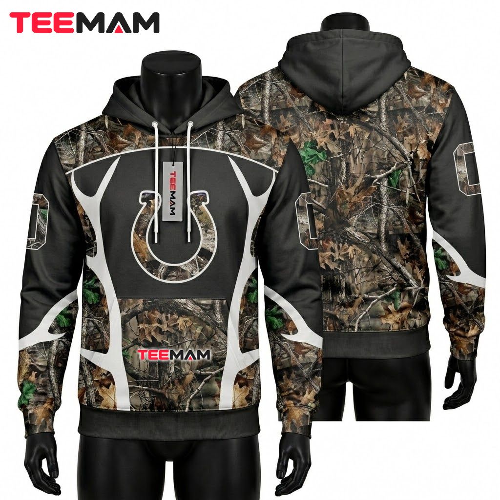 Indianapolis Colts 3D Hoodie Antler Hunting Camo Panel Front