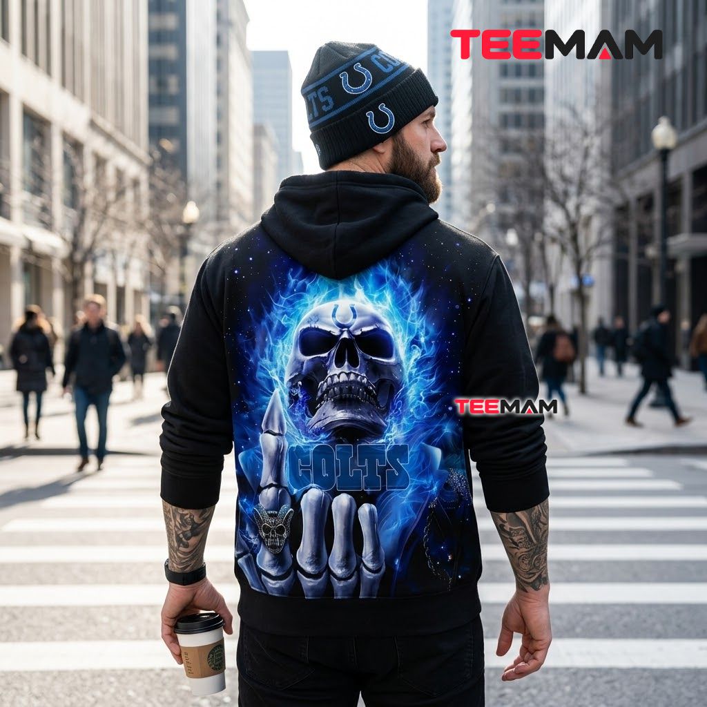 Indianapolis Colts 3D Hoodie Blue Flame Skull Version 3 Indianapolis Colts 3D Hoodie Blue Flame Skull Version 3