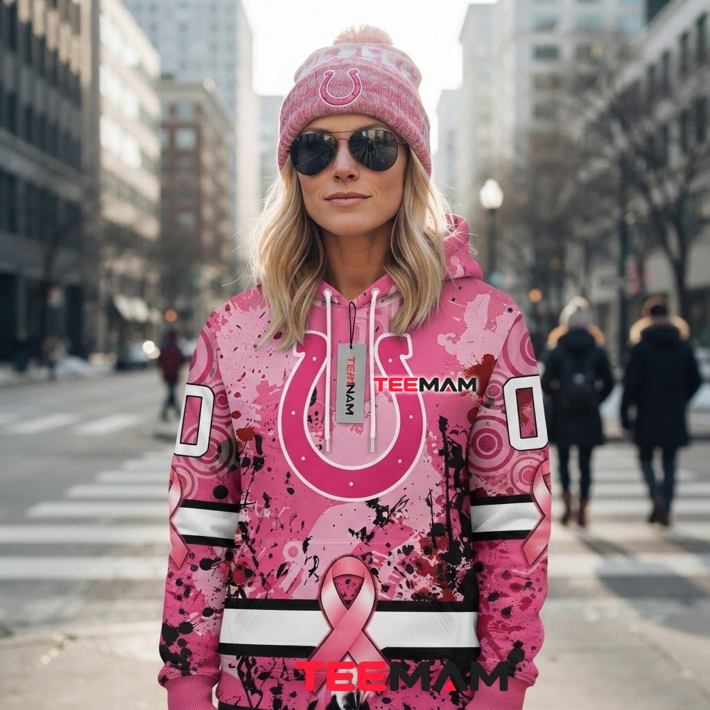 Indianapolis Colts 3D Hoodie Breast Cancer Pink Ribbon Back Indianapolis Colts 3D Hoodie Breast Cancer Pink Ribbon Back