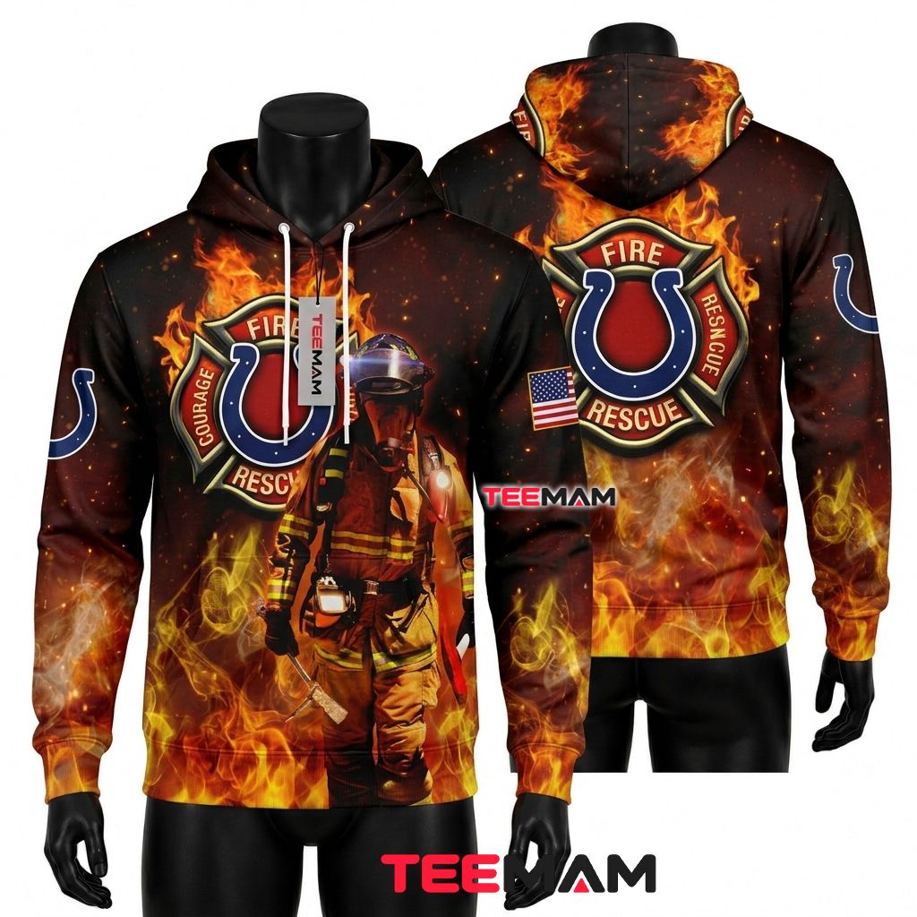 Indianapolis Colts 3D Hoodie Firefighter Courage Flame Badge Front