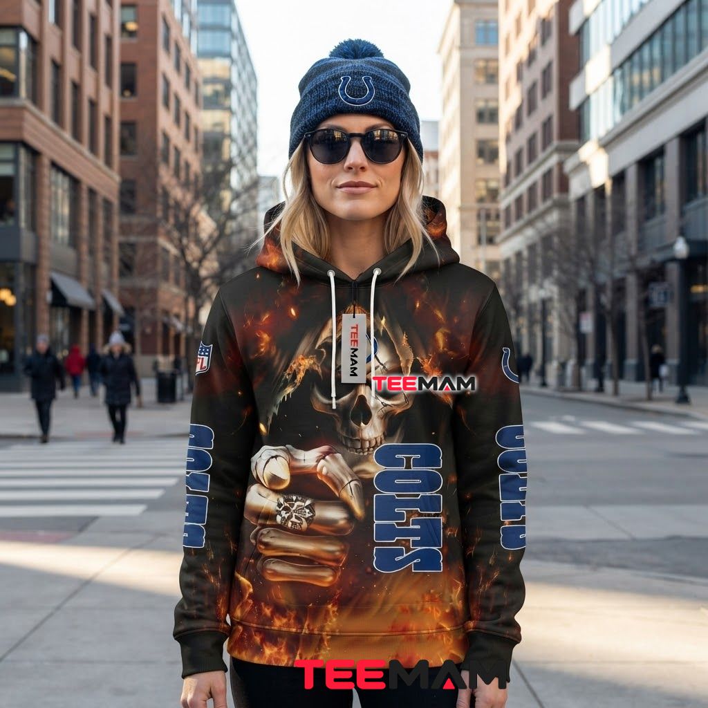 Indianapolis Colts 3D Hoodie Flaming Skull Fist Design Back Indianapolis Colts 3D Hoodie Flaming Skull Fist Design Back