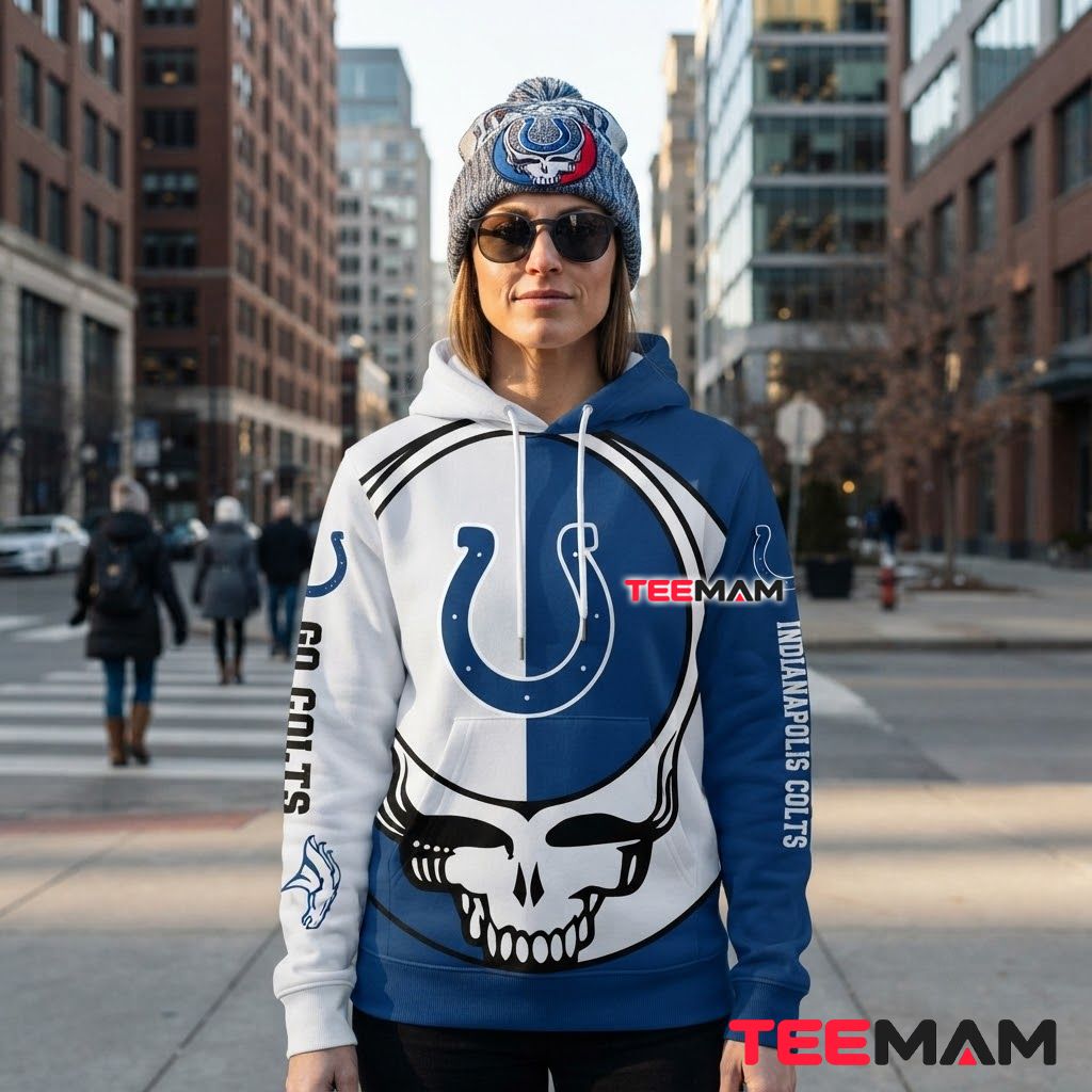 Indianapolis Colts 3D Hoodie Grateful Dead Steal Your Face Skull Back Indianapolis Colts 3D Hoodie Grateful Dead Steal Your Face Skull Back