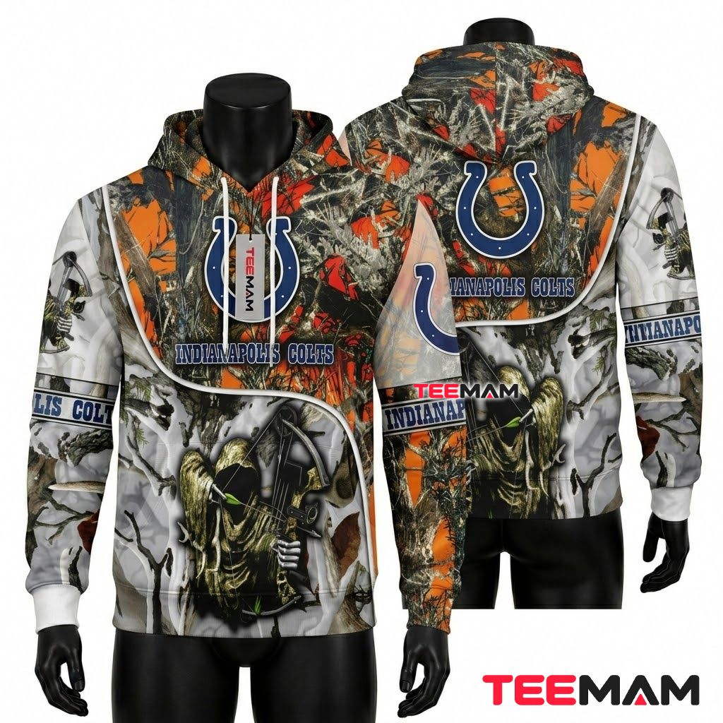 Indianapolis Colts 3D Hoodie Grim Reaper Bow Hunter Front