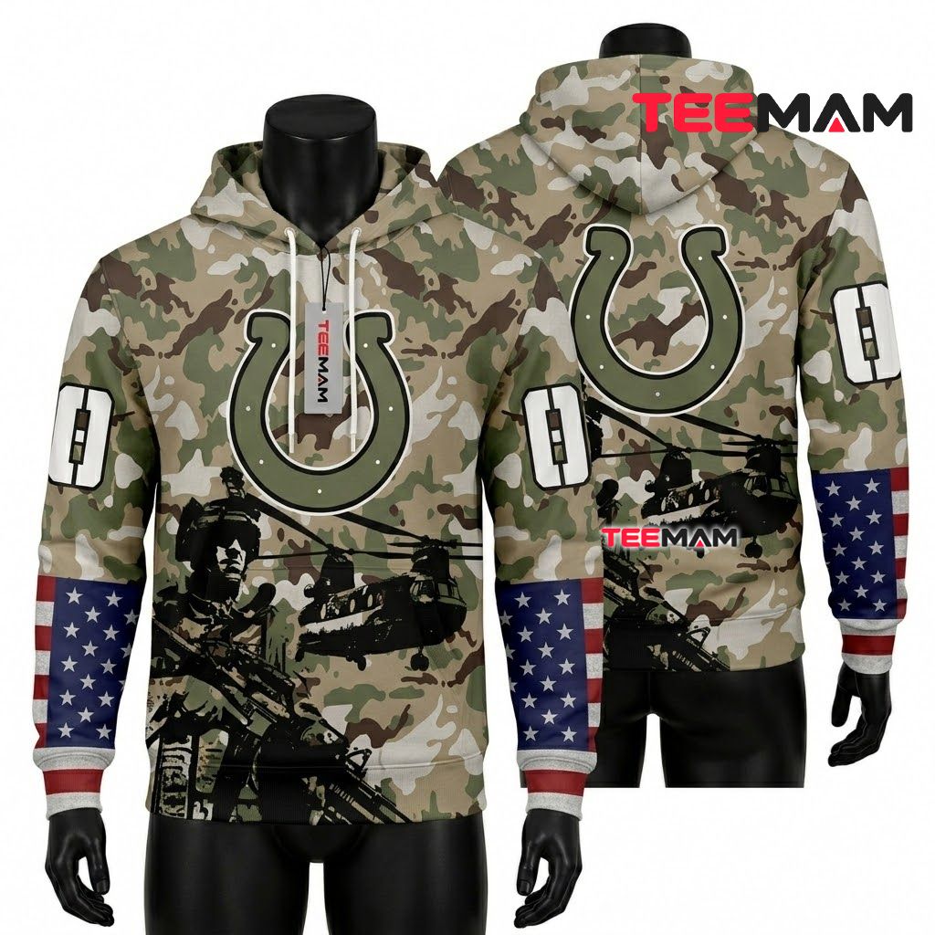 Indianapolis Colts 3D Hoodie Military Soldier Helicopter Front