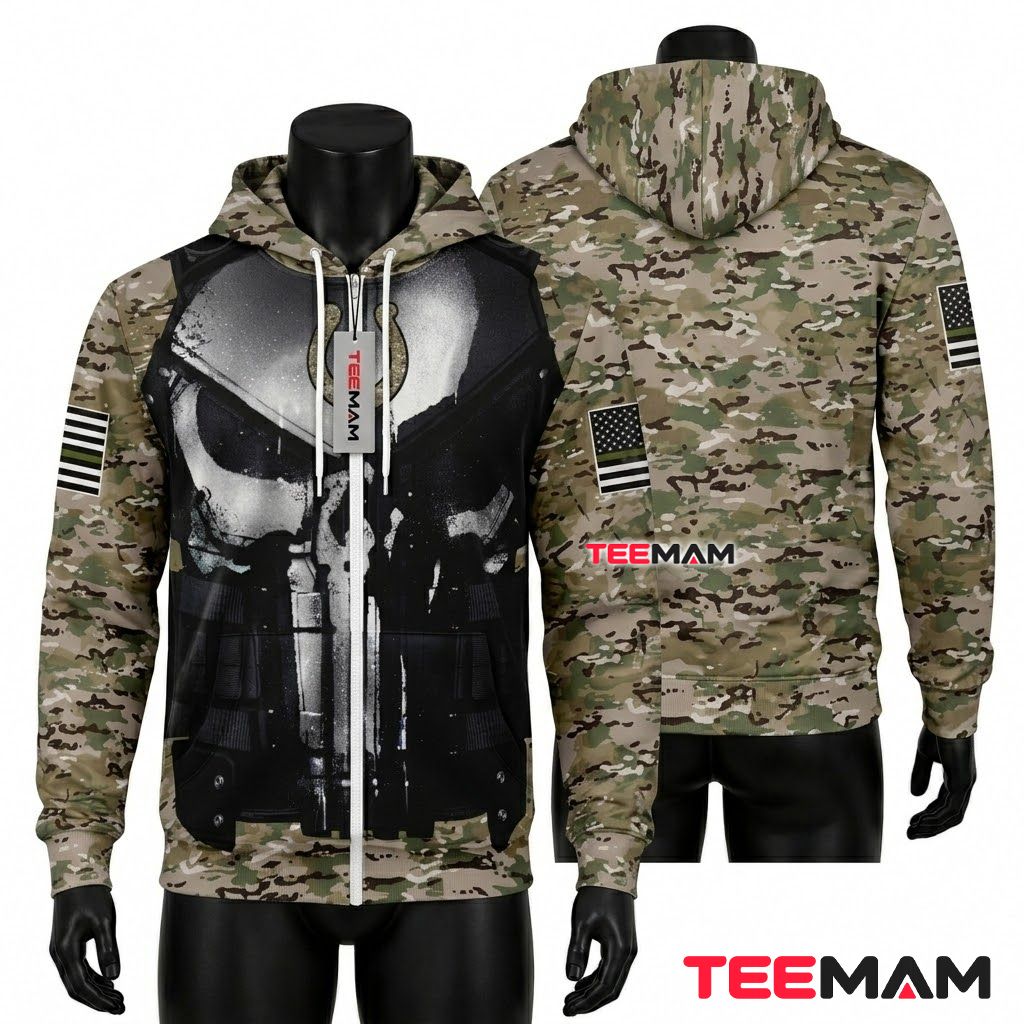 Indianapolis Colts 3D Hoodie Punisher Skull Tactical Camo Front