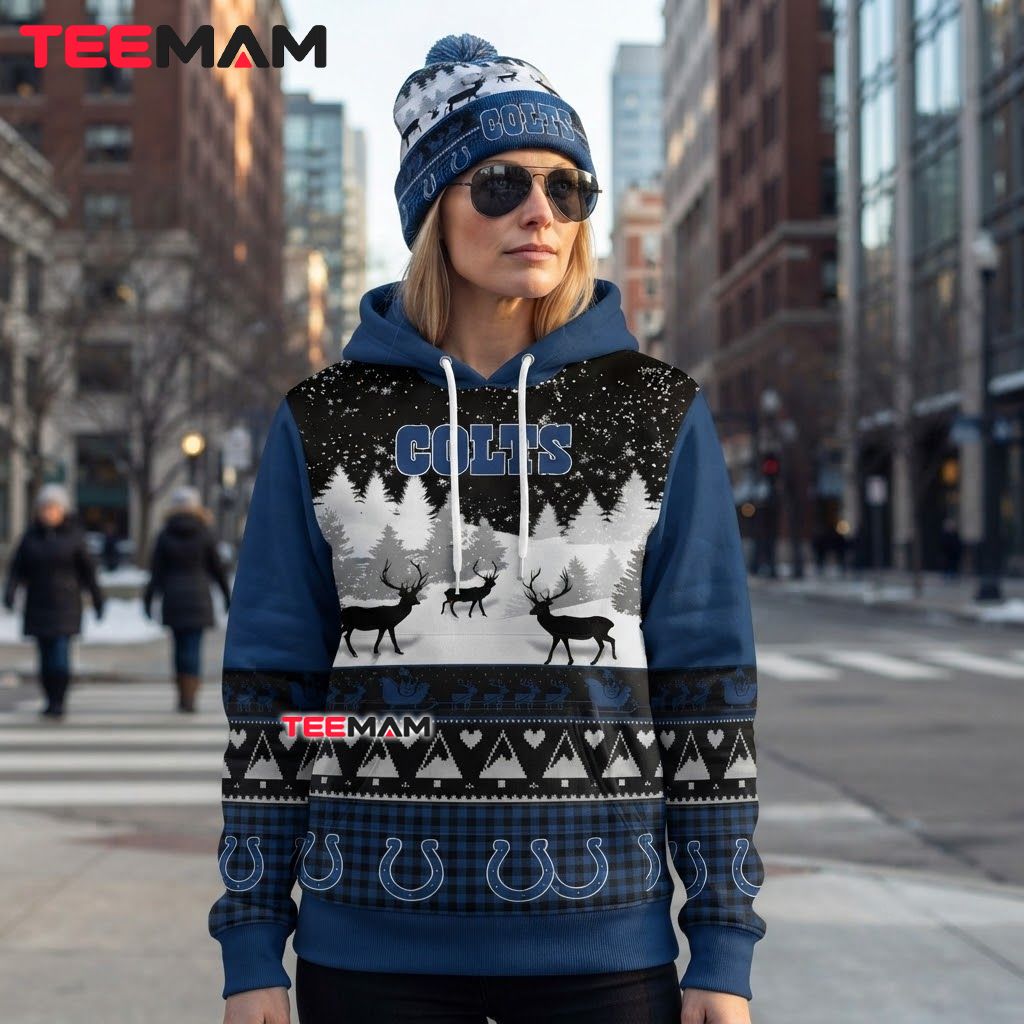 Indianapolis Colts 3D Hoodie Reindeer Winter Forest Ugly Sweater Back Indianapolis Colts 3D Hoodie Reindeer Winter Forest Ugly Sweater Back