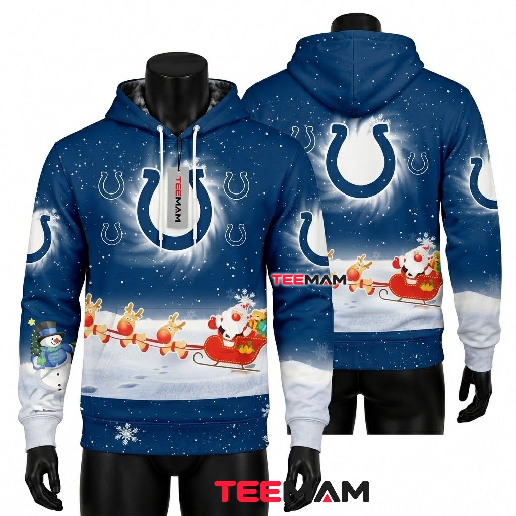 Indianapolis Colts 3D Hoodie Santa Sleigh Christmas Snowflake Front
