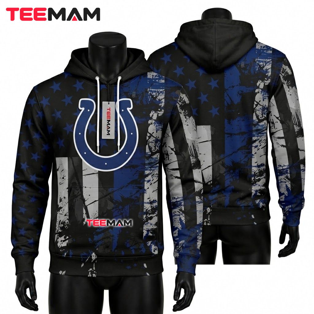 Indianapolis Colts 3D Hoodie Splatter Paint Flag Design Front