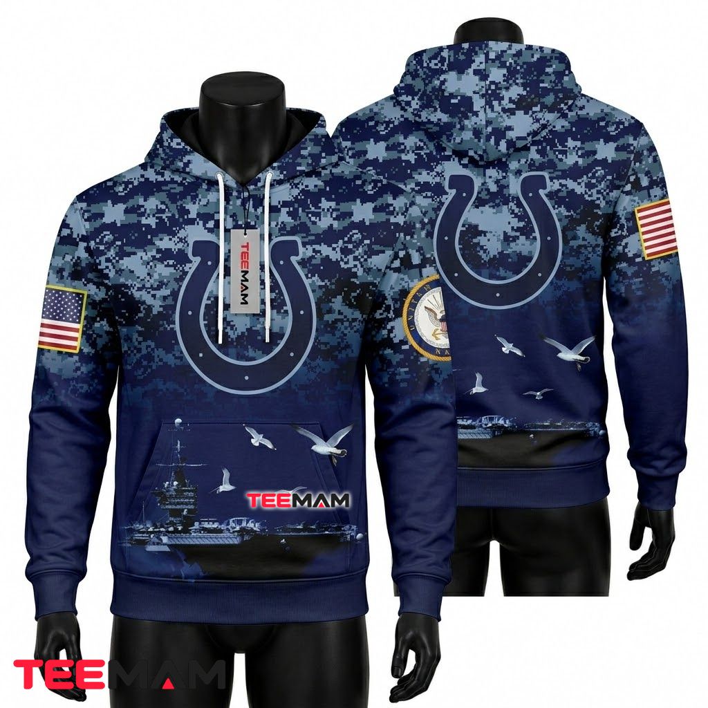Indianapolis Colts 3D Hoodie US Navy Camo Tribute Front