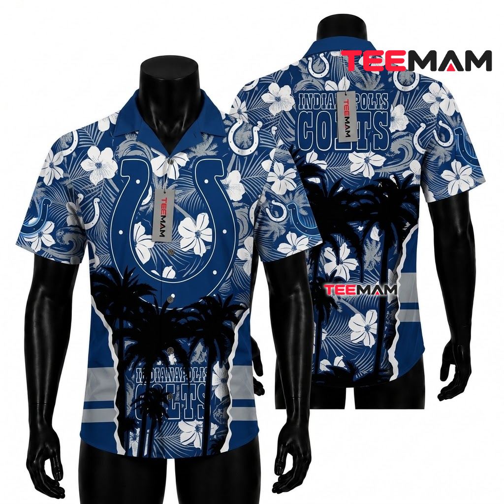 Indianapolis Colts Hawaiian Shirt Custom Name Palm Silhouette Front