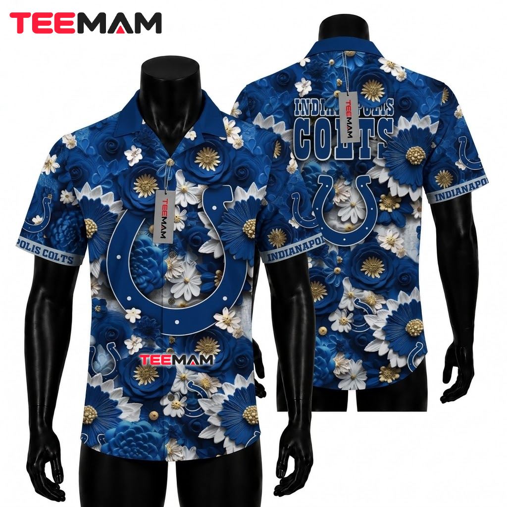 Indianapolis Colts Hawaiian Shirt Daisy Rose 3D Bloom Front
