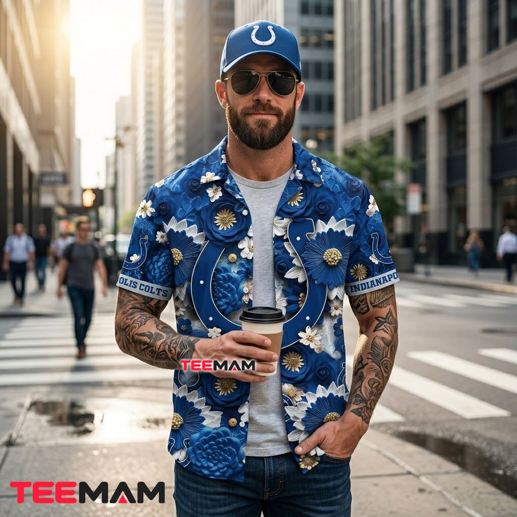 Indianapolis Colts Hawaiian Shirt Daisy Rose 3D Bloom Back Indianapolis Colts Hawaiian Shirt Daisy Rose 3D Bloom Back