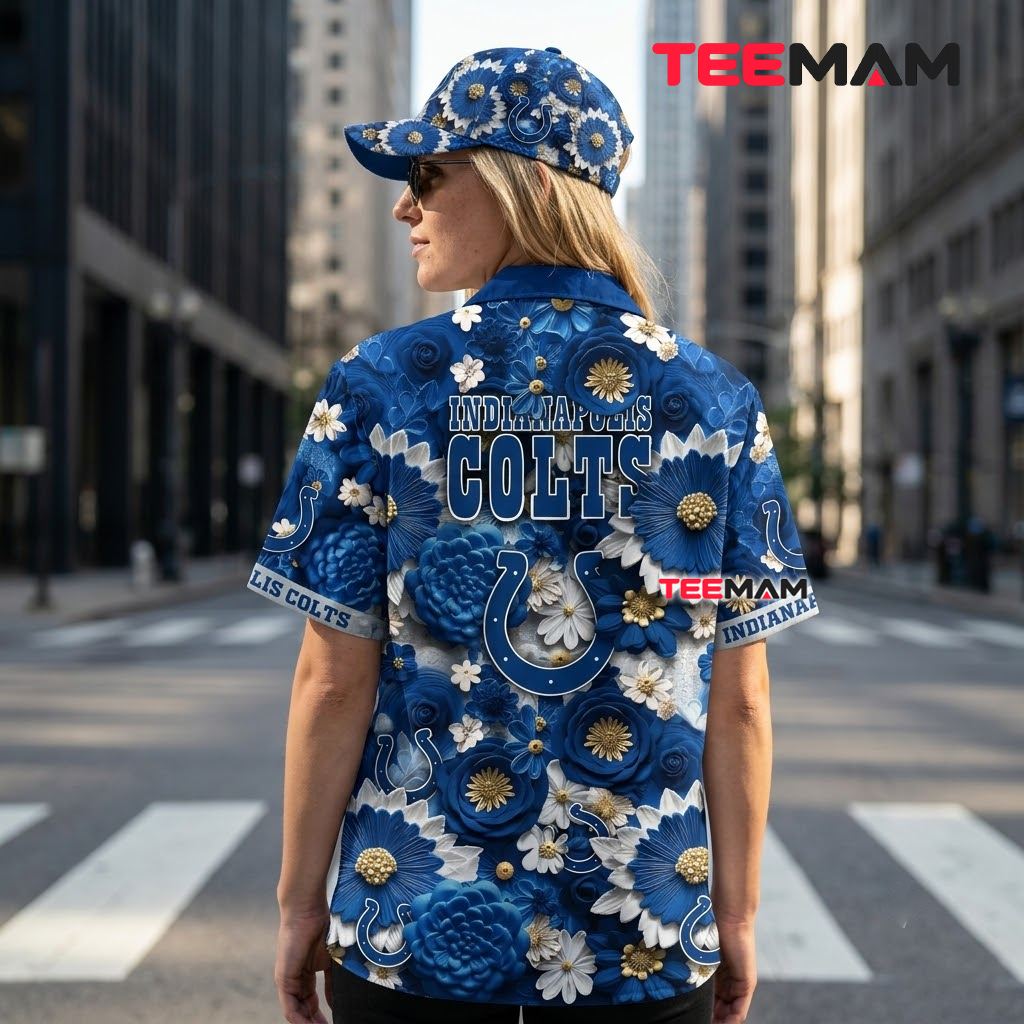 Indianapolis Colts Hawaiian Shirt Daisy Rose 3D Bloom Version 3 Indianapolis Colts Hawaiian Shirt Daisy Rose 3D Bloom Version 3