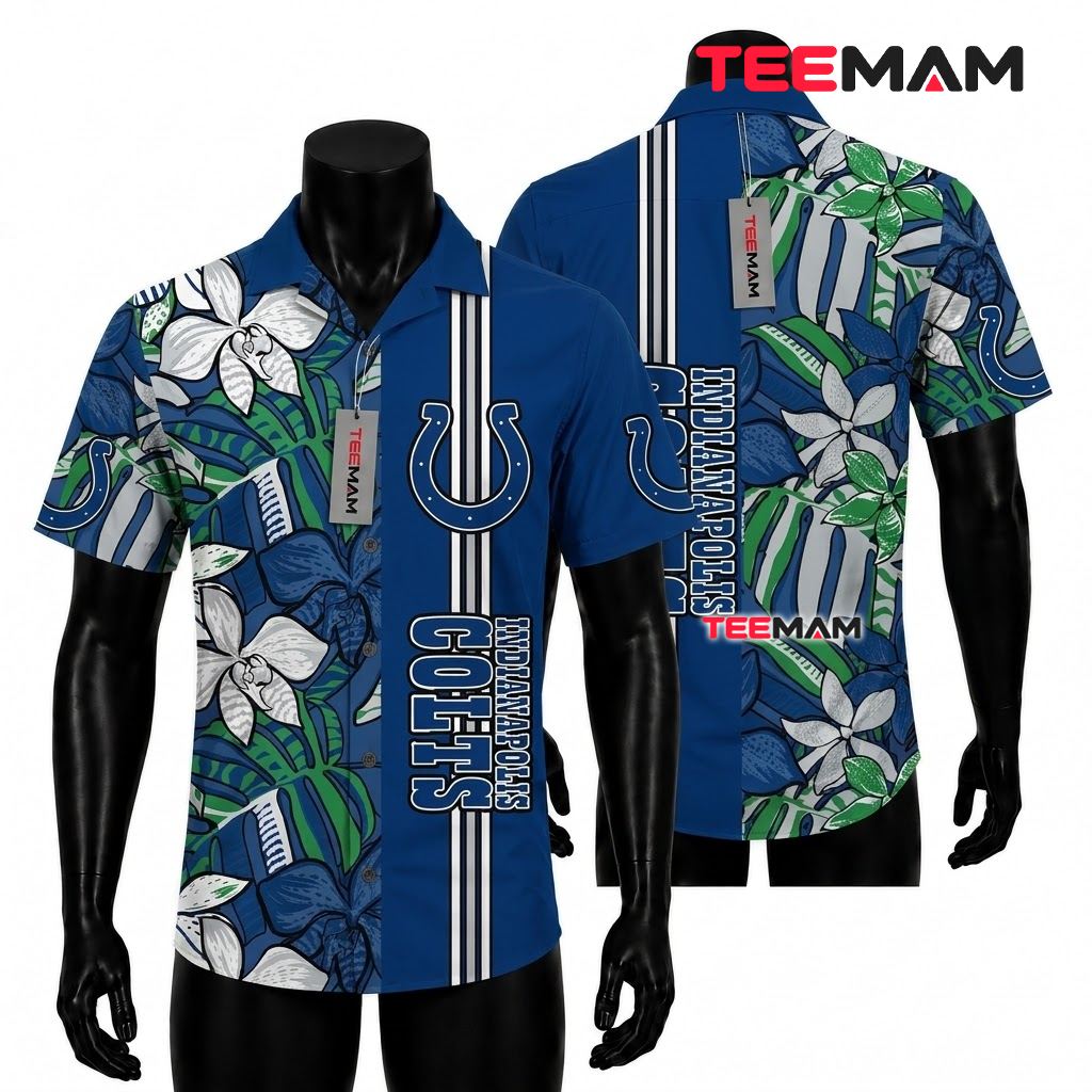 Indianapolis Colts Hawaiian Shirt Green Orchid Split Panel Front