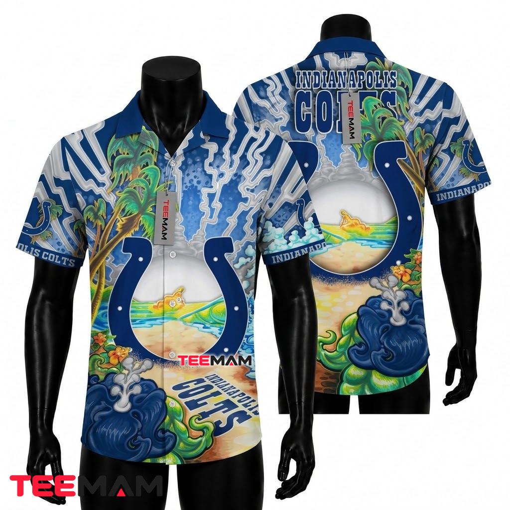 Indianapolis Colts Hawaiian Shirt Horseshoe Lava Beach Scene Front