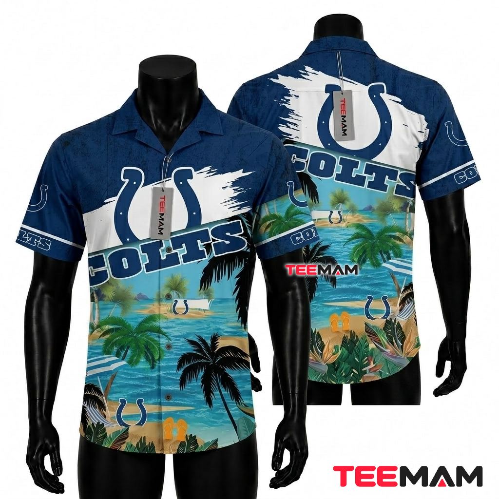 Indianapolis Colts Hawaiian Shirt Island Beach Chair Scene Front