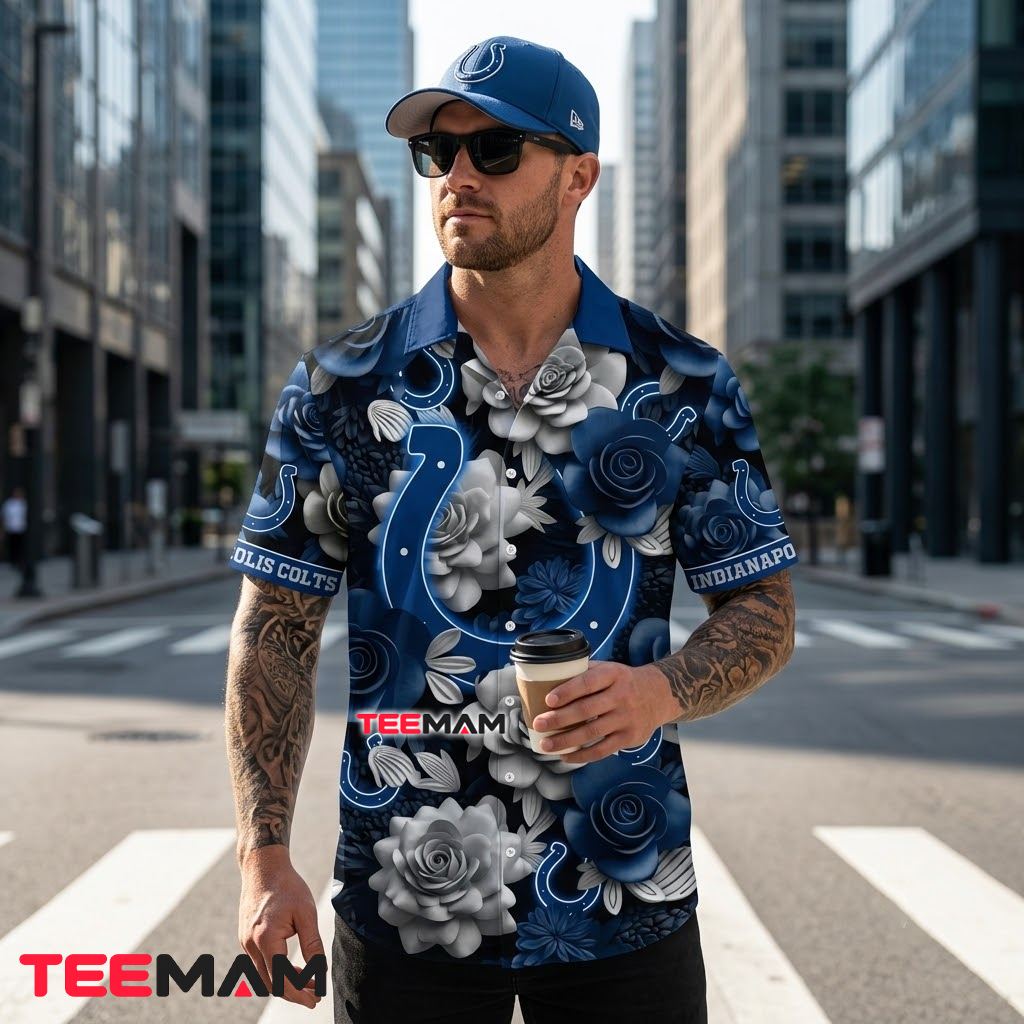 Indianapolis Colts Hawaiian Shirt Rose Horseshoe Blue Bloom Back Indianapolis Colts Hawaiian Shirt Rose Horseshoe Blue Bloom Back