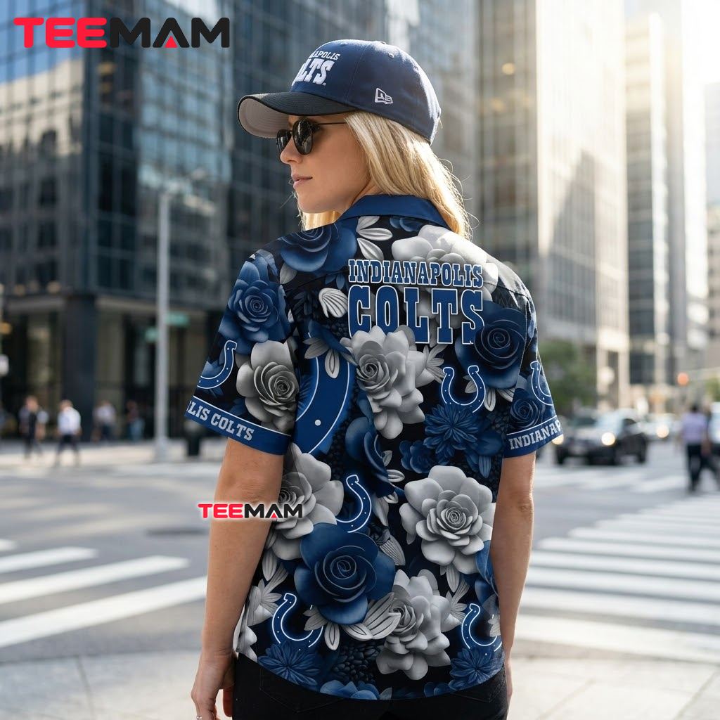 Indianapolis Colts Hawaiian Shirt Rose Horseshoe Blue Bloom Version 3 Indianapolis Colts Hawaiian Shirt Rose Horseshoe Blue Bloom Version 3