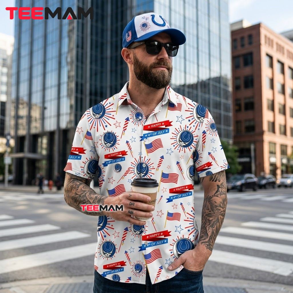 Indianapolis Colts Hawaiian Shirt Skull Firework White Patriotic Back Indianapolis Colts Hawaiian Shirt Skull Firework White Patriotic Back
